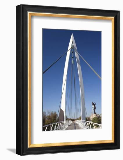 Keeper of the Plains Footbridge, Arkansas River, Wichita, Kansas, USA-Walter Bibikow-Framed Photographic Print