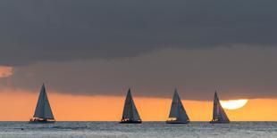 Sailboats in the Ocean at Sunset, Waikiki, Honolulu, Oahu, Hawaii, USA-Keith Levit-Photographic Print