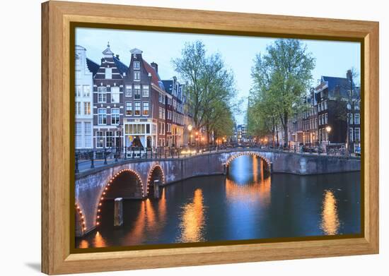 Keizersgracht and Leidsegracht Canals at Dusk, Amsterdam, Netherlands, Europe-Amanda Hall-Framed Premier Image Canvas