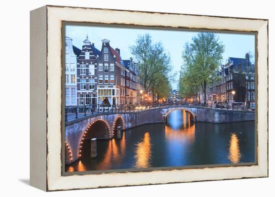 Keizersgracht and Leidsegracht Canals at Dusk, Amsterdam, Netherlands, Europe-Amanda Hall-Framed Premier Image Canvas