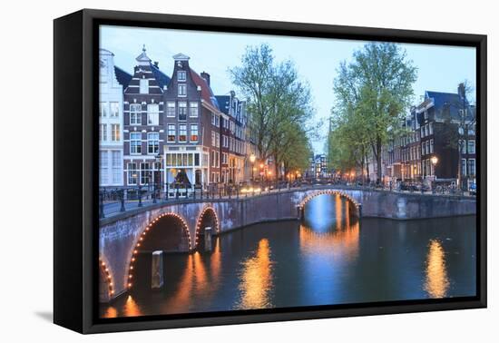 Keizersgracht and Leidsegracht Canals at Dusk, Amsterdam, Netherlands, Europe-Amanda Hall-Framed Premier Image Canvas