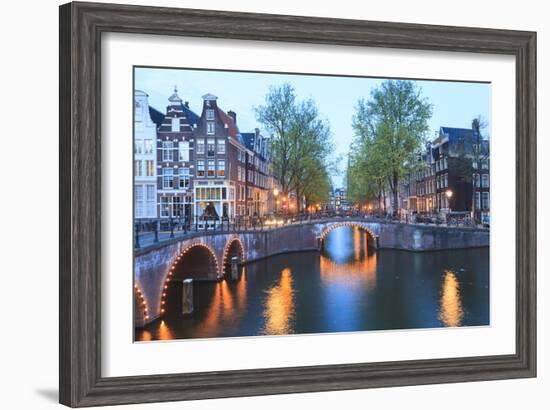 Keizersgracht and Leidsegracht Canals at Dusk, Amsterdam, Netherlands, Europe-Amanda Hall-Framed Photographic Print