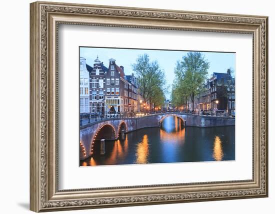 Keizersgracht and Leidsegracht Canals at Dusk, Amsterdam, Netherlands, Europe-Amanda Hall-Framed Photographic Print