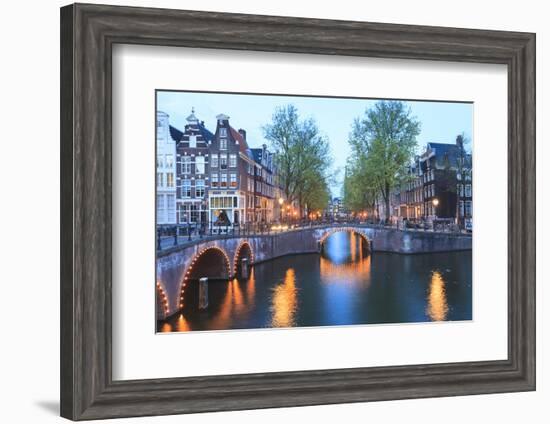 Keizersgracht and Leidsegracht Canals at Dusk, Amsterdam, Netherlands, Europe-Amanda Hall-Framed Photographic Print