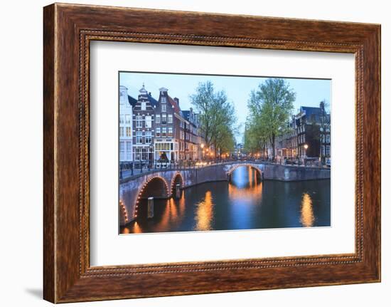 Keizersgracht and Leidsegracht Canals at Dusk, Amsterdam, Netherlands, Europe-Amanda Hall-Framed Photographic Print