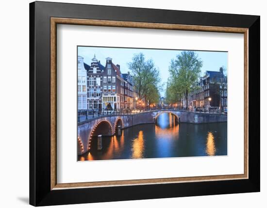 Keizersgracht and Leidsegracht Canals at Dusk, Amsterdam, Netherlands, Europe-Amanda Hall-Framed Photographic Print