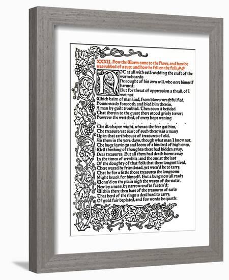 'Kelmscott Press: Page from The Tale of Beowulf Printed in the Troy Type', c.1895, (1914)-William Morris-Framed Giclee Print