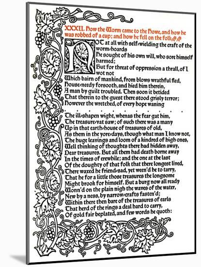 'Kelmscott Press: Page from The Tale of Beowulf Printed in the Troy Type', c.1895, (1914)-William Morris-Mounted Giclee Print