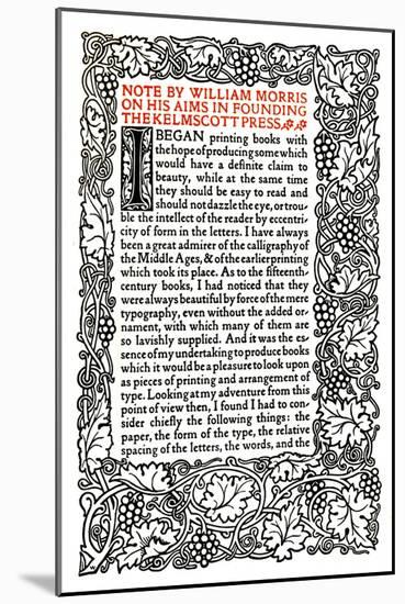 'Kelmscott Press: Page printed in the Golden Type', c.1895, (1914)-William Morris-Mounted Giclee Print