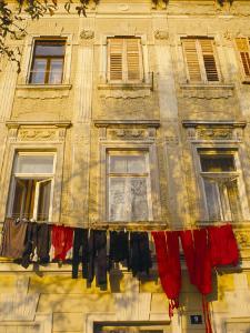 Washing Line of Colourful Laundry in Old Town Buzet, Hilltop Village, Buzet, Istria, Croatia