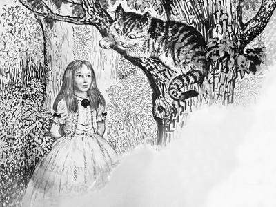 Alice in Wonderland Meets the Cheshire Cat' Giclee Print