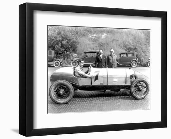 Ken Schoenfeld with Racecar in Seattle Photograph - Seattle, WA-Lantern Press-Framed Art Print
