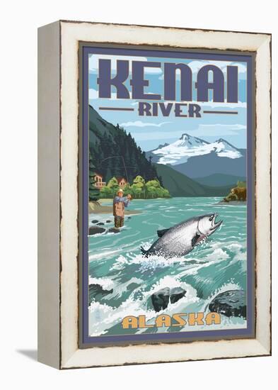 Kenai River, Alaska - Salmon Fisherman-Lantern Press-Framed Stretched Canvas