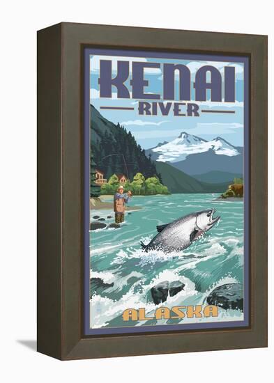 Kenai River, Alaska - Salmon Fisherman-Lantern Press-Framed Stretched Canvas