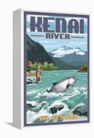 Kenai River, Alaska - Salmon Fisherman-Lantern Press-Framed Stretched Canvas