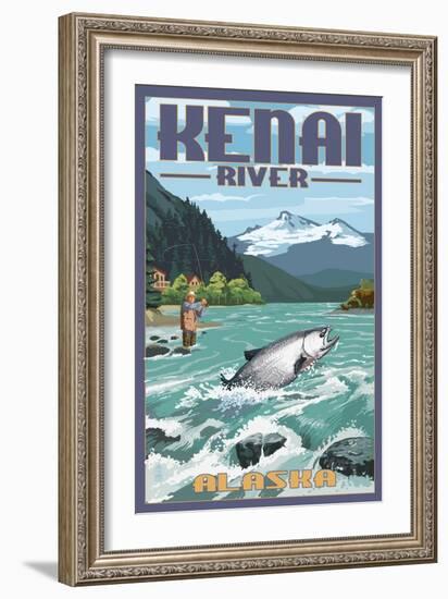 Kenai River, Alaska - Salmon Fisherman-Lantern Press-Framed Art Print