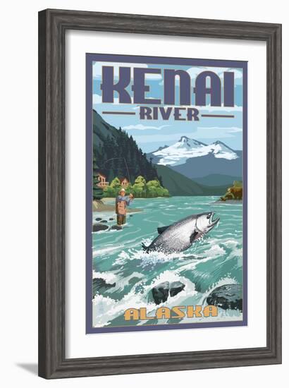 Kenai River, Alaska - Salmon Fisherman-Lantern Press-Framed Art Print