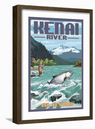 Kenai River, Alaska - Salmon Fisherman-Lantern Press-Framed Art Print