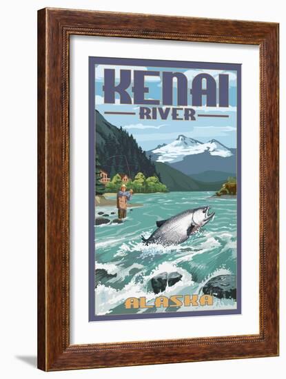 Kenai River, Alaska - Salmon Fisherman-Lantern Press-Framed Art Print