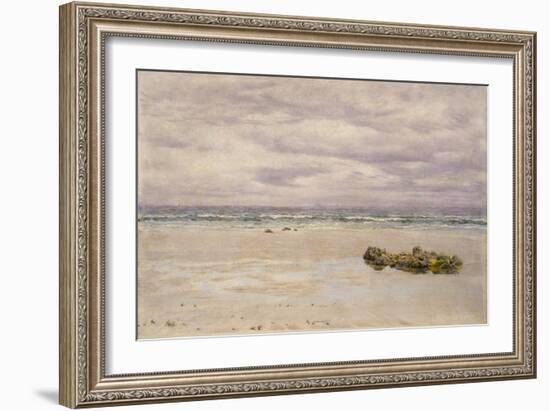 Kennack Sands, Cornwall, at Low Tide, 1877 (Oil on Board, Mounted as a Drawing)-John Brett-Framed Giclee Print