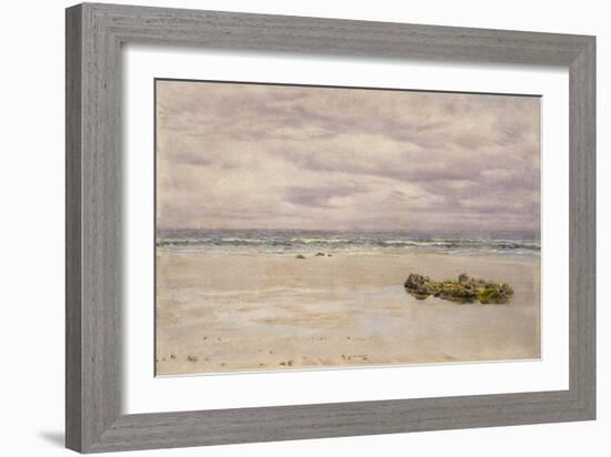 Kennack Sands, Cornwall, at Low Tide, 1877 (Oil on Board, Mounted as a Drawing)-John Brett-Framed Giclee Print