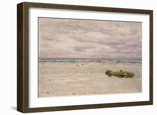 Kennack Sands, Cornwall, at Low Tide, 1877 (Oil on Board, Mounted as a Drawing)-John Brett-Framed Giclee Print