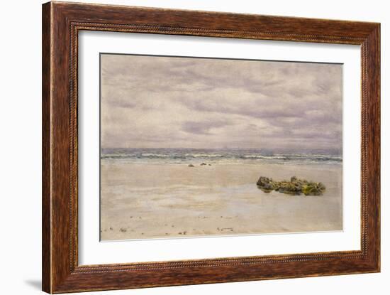 Kennack Sands, Cornwall, at Low Tide, 1877 (Oil on Board, Mounted as a Drawing)-John Brett-Framed Giclee Print