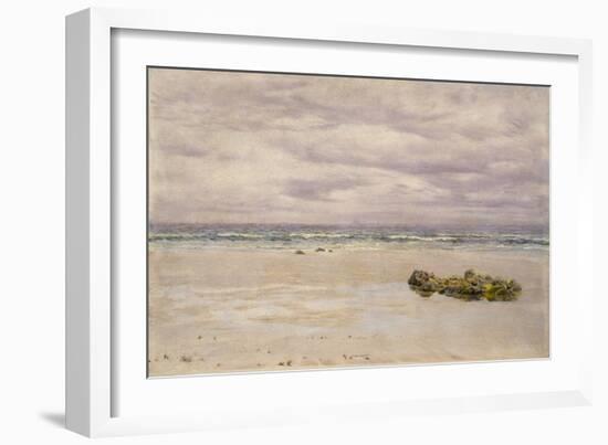 Kennack Sands, Cornwall, at Low Tide, 1877 (Oil on Board, Mounted as a Drawing)-John Brett-Framed Giclee Print