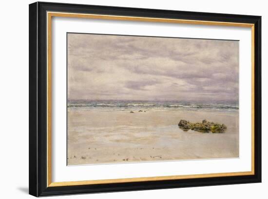 Kennack Sands, Cornwall, at Low Tide, 1877 (Oil on Board, Mounted as a Drawing)-John Brett-Framed Giclee Print