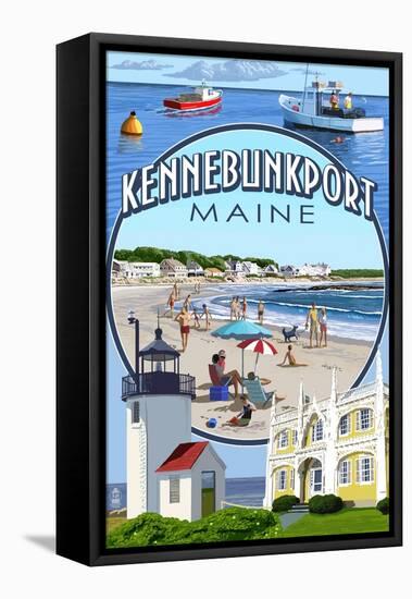 Kennebunkport, Maine - Montage Scenes-Lantern Press-Framed Stretched Canvas