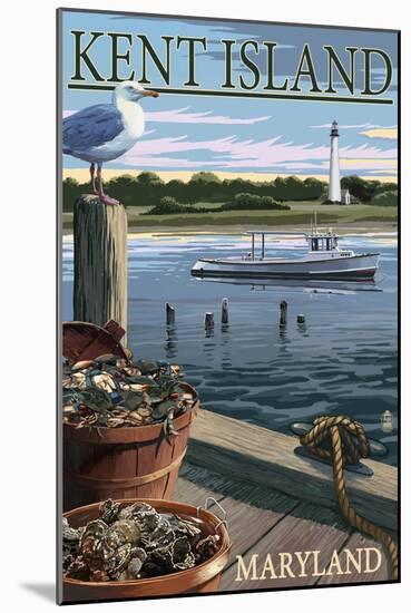 Kent Island, Maryland - Blue Crab and Oysters on Dock-Lantern Press-Mounted Art Print