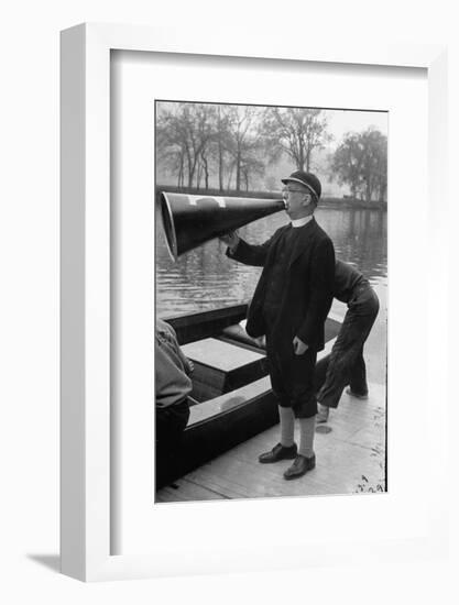Kent School Headmaster Father Sill Yelling Through Megaphone to Crew Team-Peter Stackpole-Framed Photographic Print