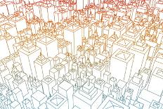 Wireframe City with Buildings and Blueprint Design Art-kentoh-Art Print