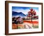 Kentucky Barn with Blue Mountains in Background-Rich LaPenna-Framed Photographic Print