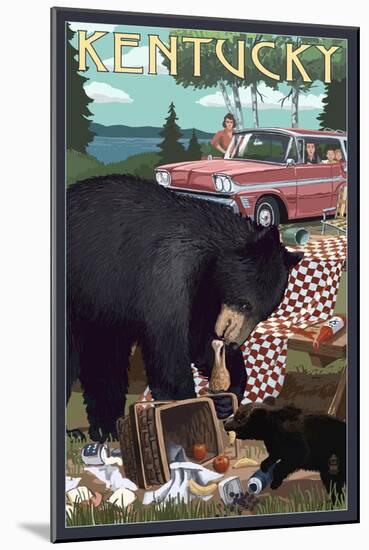 Kentucky - Bear and Picnic Scene-Lantern Press-Mounted Art Print