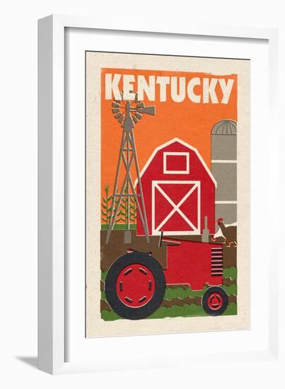 Kentucky - Country - Woodblock-Lantern Press-Framed Art Print