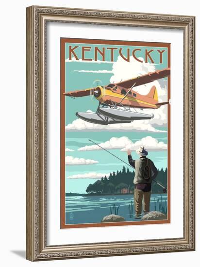 Kentucky - Float Plane and Fisherman-Lantern Press-Framed Art Print