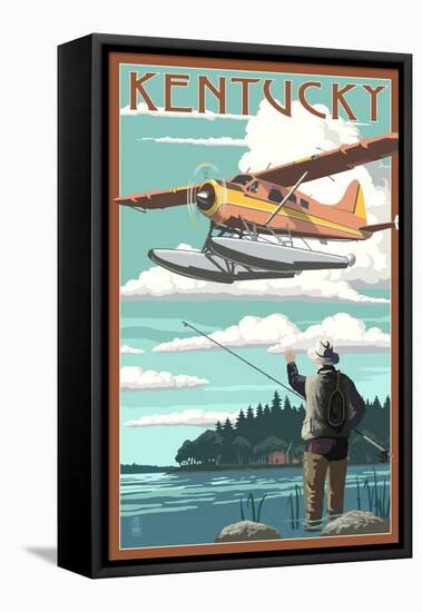 Kentucky - Float Plane and Fisherman-Lantern Press-Framed Stretched Canvas