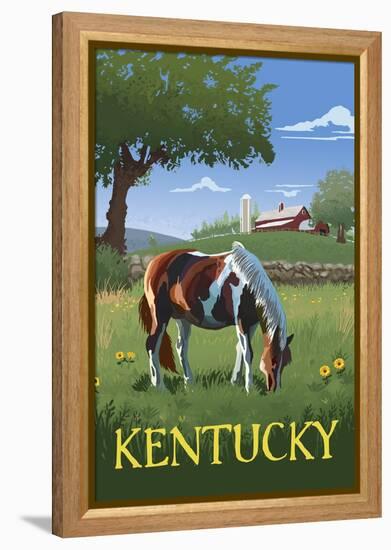 Kentucky - Horse in Field-Lantern Press-Framed Stretched Canvas