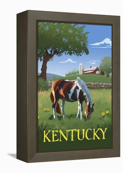 Kentucky - Horse in Field-Lantern Press-Framed Stretched Canvas