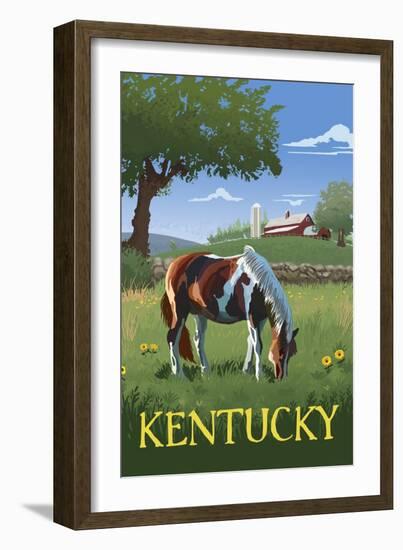 Kentucky - Horse in Field-Lantern Press-Framed Art Print