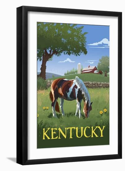 Kentucky - Horse in Field-Lantern Press-Framed Art Print