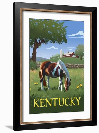 Kentucky - Horse in Field-Lantern Press-Framed Art Print