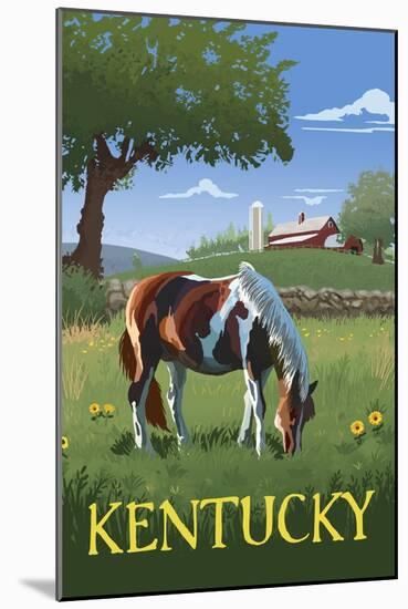 Kentucky - Horse in Field-Lantern Press-Mounted Art Print