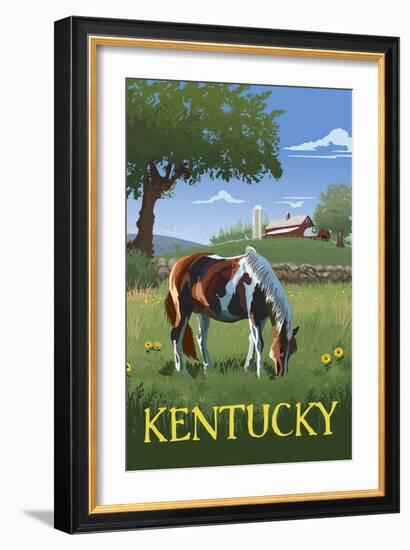 Kentucky - Horse in Field-Lantern Press-Framed Art Print