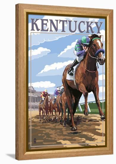 Kentucky - Horse Racing Track Scene-Lantern Press-Framed Stretched Canvas