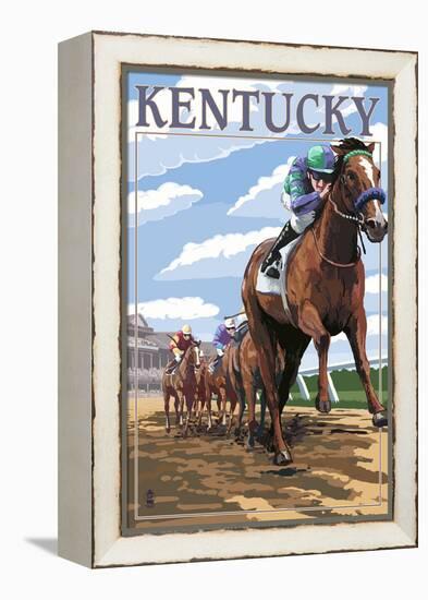 Kentucky - Horse Racing Track Scene-Lantern Press-Framed Stretched Canvas