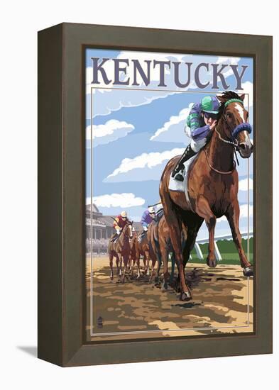 Kentucky - Horse Racing Track Scene-Lantern Press-Framed Stretched Canvas