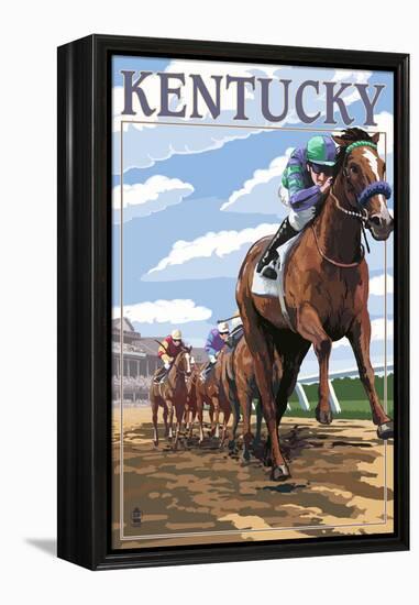 Kentucky - Horse Racing Track Scene-Lantern Press-Framed Stretched Canvas