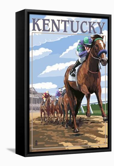 Kentucky - Horse Racing Track Scene-Lantern Press-Framed Stretched Canvas